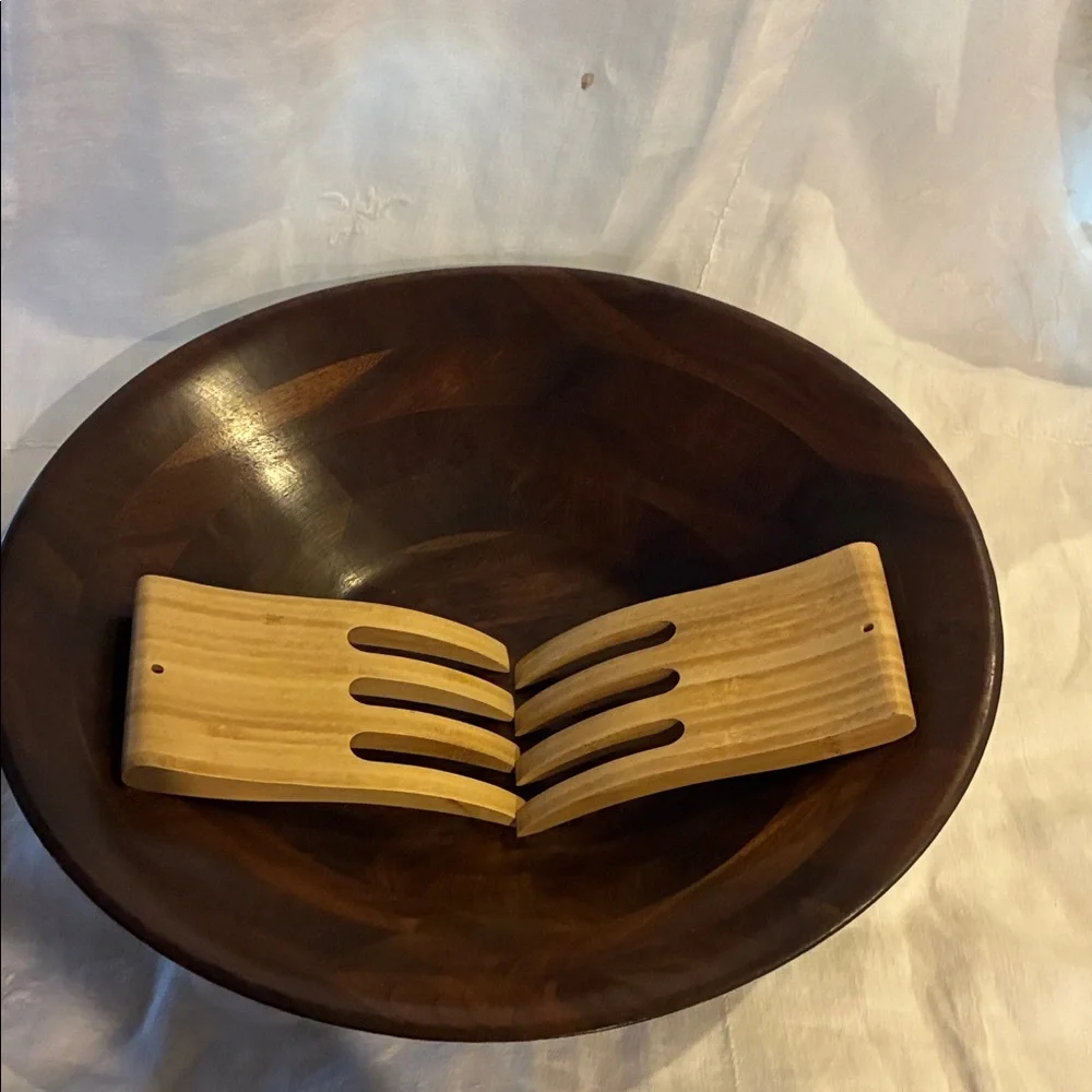 Walnut Wooden Salad Bowl with Core BIG Salad Servers Ergonomically Designed Wood